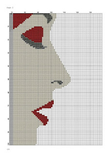 Woman in red bright cross stitch pattern - Tango Stitch