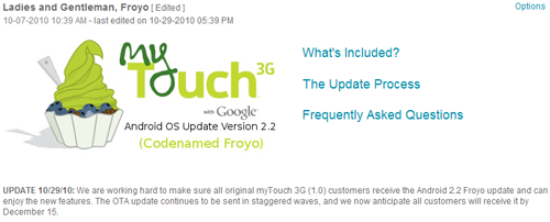 myTouch 3G Froyo Update