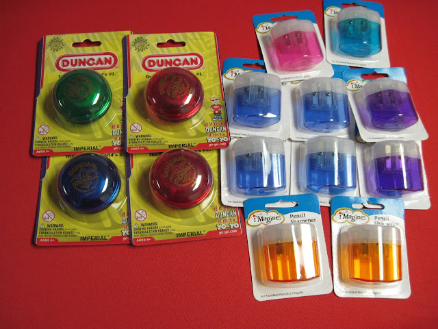 Yo-yos and pencil sharpeners.