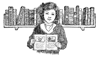 girl books vintage illustration artwork digital stamp image