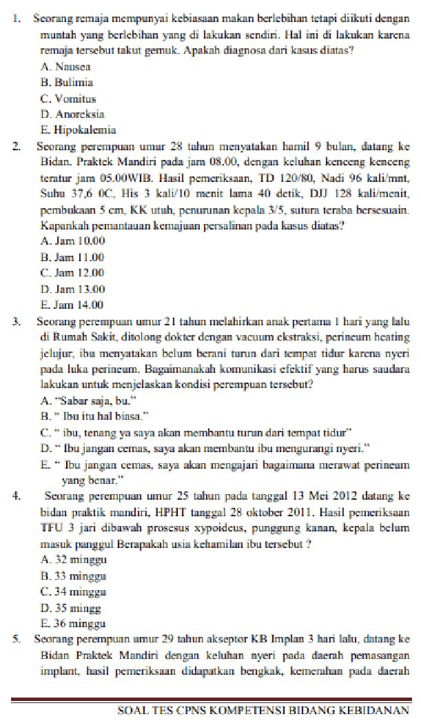 CONTOH SOAL TES KOMPETENSI BIDANG BIDAN (KEBIDANAN) INFO LOWONGAN KERJA TERBARU INFO LOWONGAN KERJA