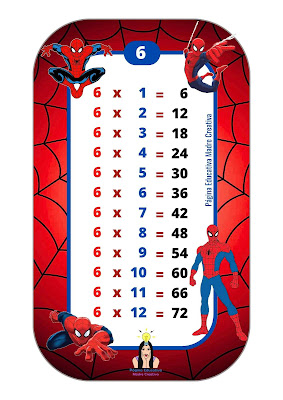 Tabla de Multiplicar del 6 Seis para imprimir del Hombre Araña Spider Man