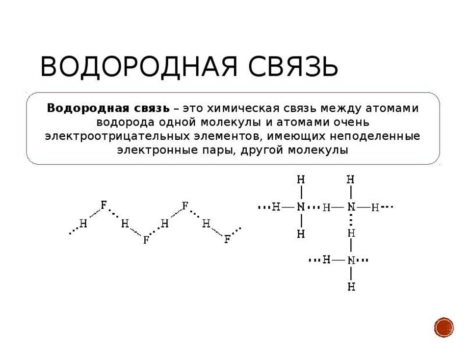 Водородный тип связи примеры