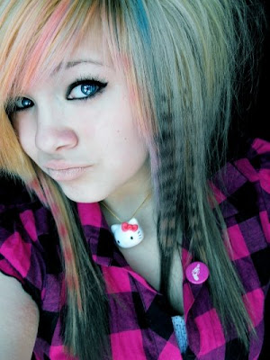 Emo Girls With Black And Pink Hair. Scene hair is generally lack