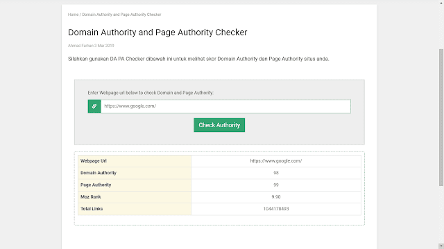 Cara Mengetahui Skor Domain dan Page Authority