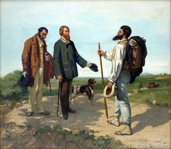 Salah satu contoh lukisan aliran naturalisme: "Bonjour, Monsieur Courbet" oleh Gustave Courbet pada tahun 1854
