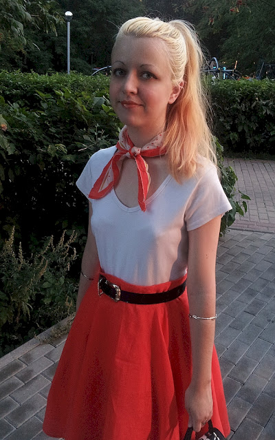 home-made orange linen full circle skirt