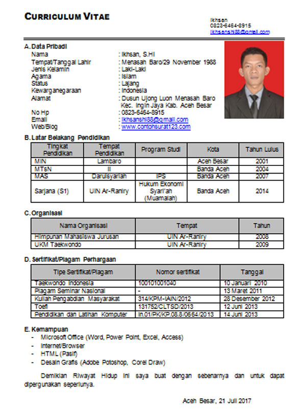 Contoh CV Menarik Untuk Fresh Graduate Yang Baik dan Benar