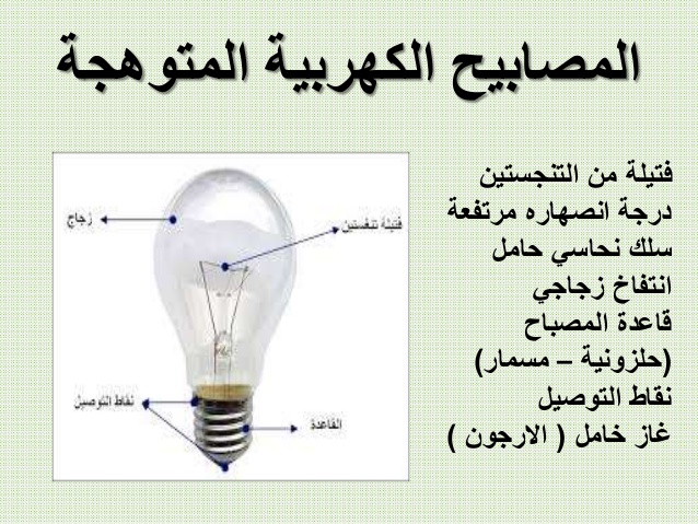  أجزاء المصباح الكهربائي