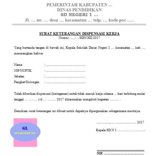 Surat Dispensasi Kerja yang Baik untuk Guru - Guru Loyal