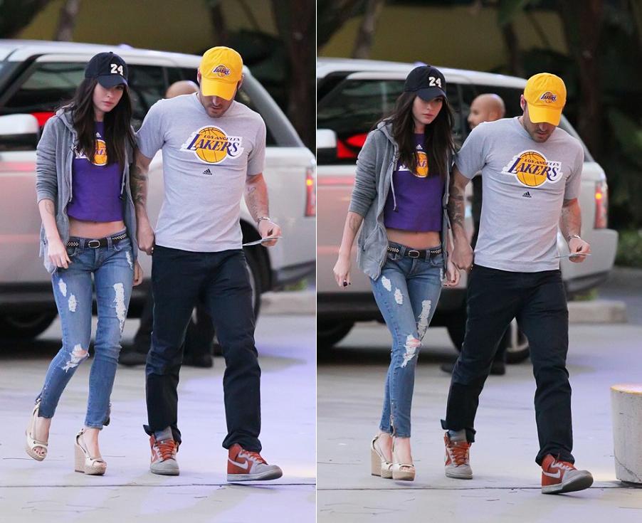 egan Fox and Brian Austin Green arrive at the Staples Center for 