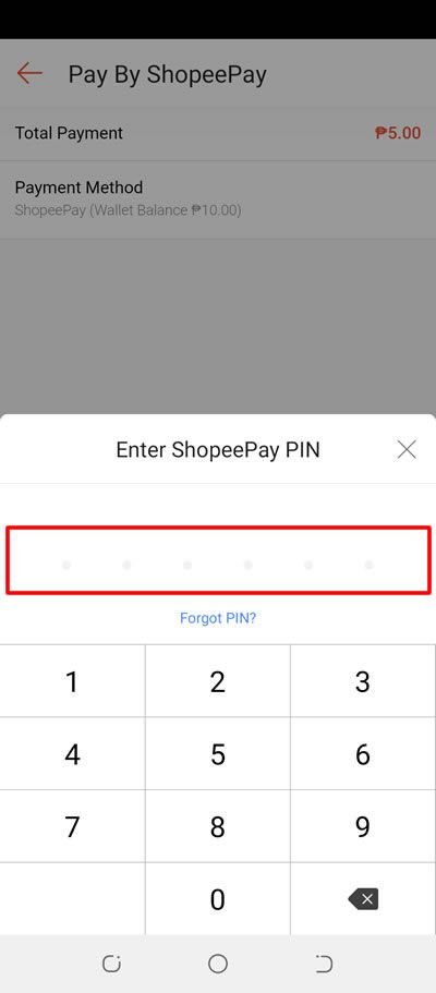 enter shopeepay 6-digit pin