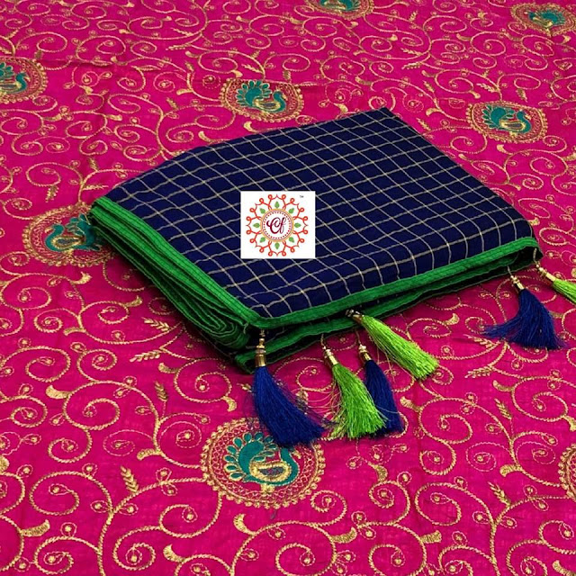 Crepe sarees with checks Design  with  embroidery work blouse