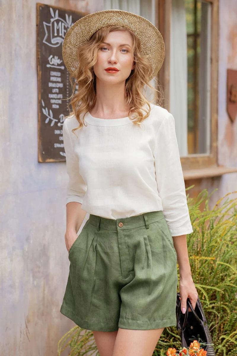 beautiful woman in an elegant and casual summer outfit