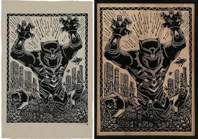 Black Panther Marvel Linocut Print by Attack Peter x Sideshow Collectibles
