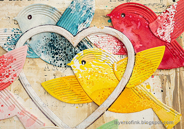 Layers of ink - Colorful Birds Art Journal Tutorial by Anna-Karin Evaldsson. Add hearts.