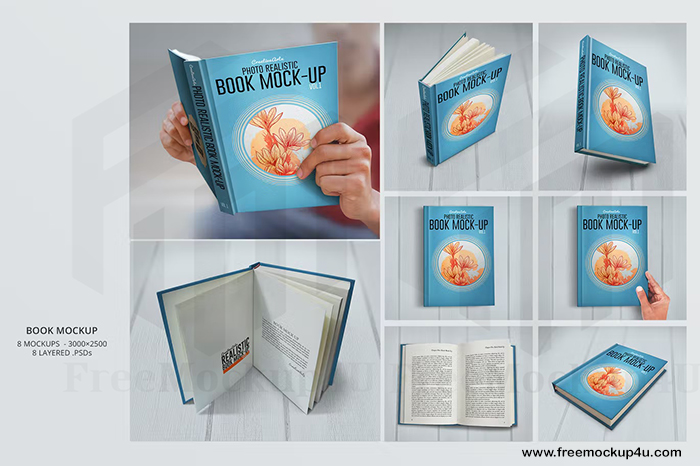 08 Different Views Book Cover Psd Mockup Bundle Pack