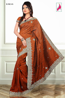 Bhagalpuri Silk designer orange sari-45 