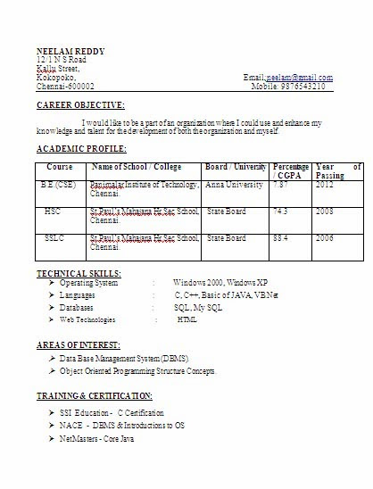 ... CSE(Computer Science Engineering ) fresher Resume format download Link