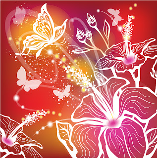 花と蝶のシルエットの背景 butterfly silhouette pattern colorful background イラスト素材