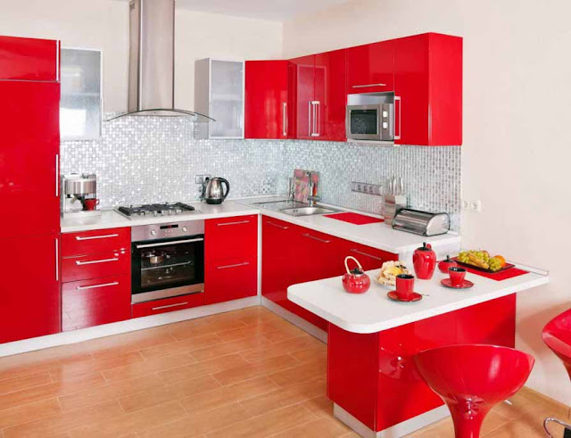 Contoh desain dapur warna merah