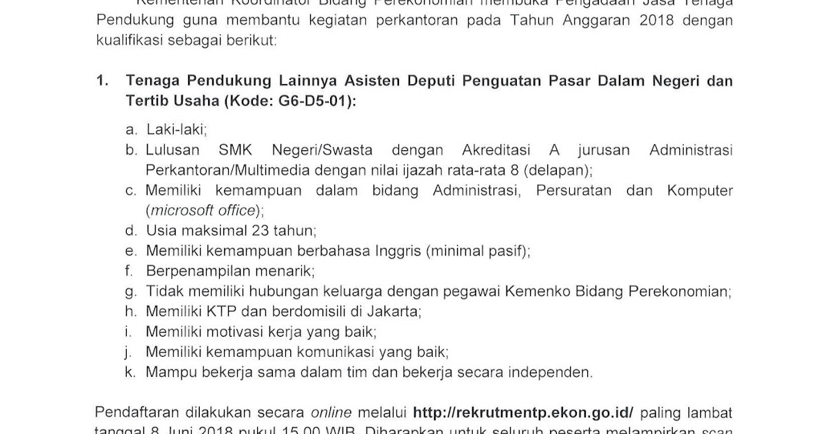 Lowongan Kerja Lowongan Kerja Online Kementerian Koordinator Bidang Perekonomian   April 2024