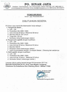 Lowongan kerja terbaru dari P.O Sinar jaya Megah Langgeng