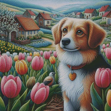 a5885 dog in flower gardern
