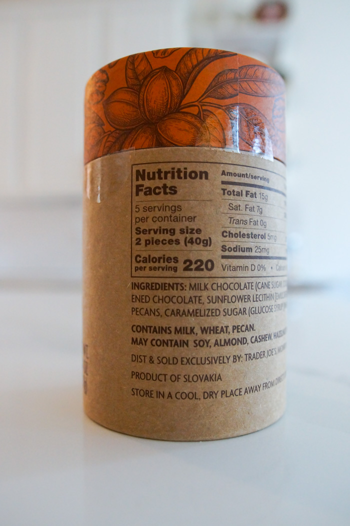 Milk Chocolate Rondos with Caramelized Pecan Crunch nutrition label, back of package