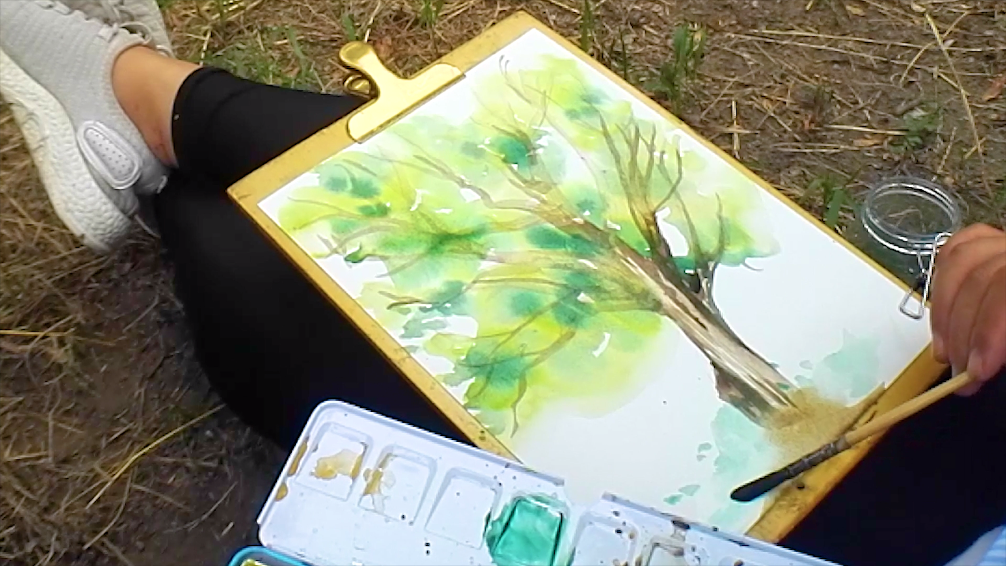 Painting Watercolor tree in nature forest| How to draw a tree|outdoors painting