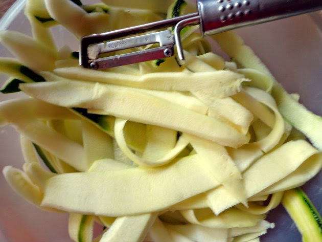 peel zucchini into ribbons