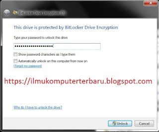 Dialog pengisian password untuk unlock drive yg dikunci oleh bitlocker