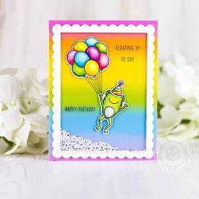Sunny Studio Stamps: Floating By Froggy Friends Frilly Frame Dies Birthday Card by Rachel Alvarado