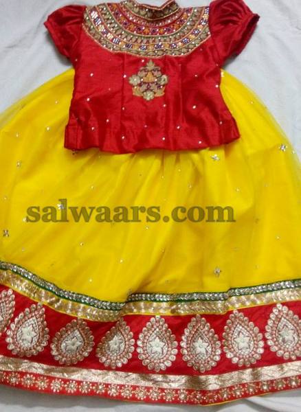 Yellow Lehenga Red Ruffled Blouse