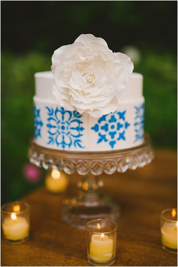 Elegant Spanish-tile inspired wedding cake by RooneyGirl BakeShop