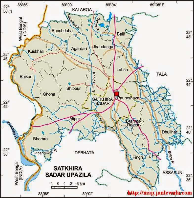 satkhira sadar upazila map of bangladesh