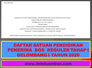 DAFTAR SATUAN PENDIDIKAN PENERIMA  BOS  REGULER TAHAP I GELOMBANG I TAHUN 2020