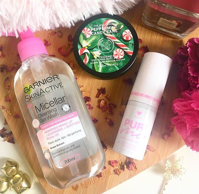 Garnier Micellar Cleansing Gel Wash, Body Shop Peppermint Body Butter, Puff Me Volumising Spray