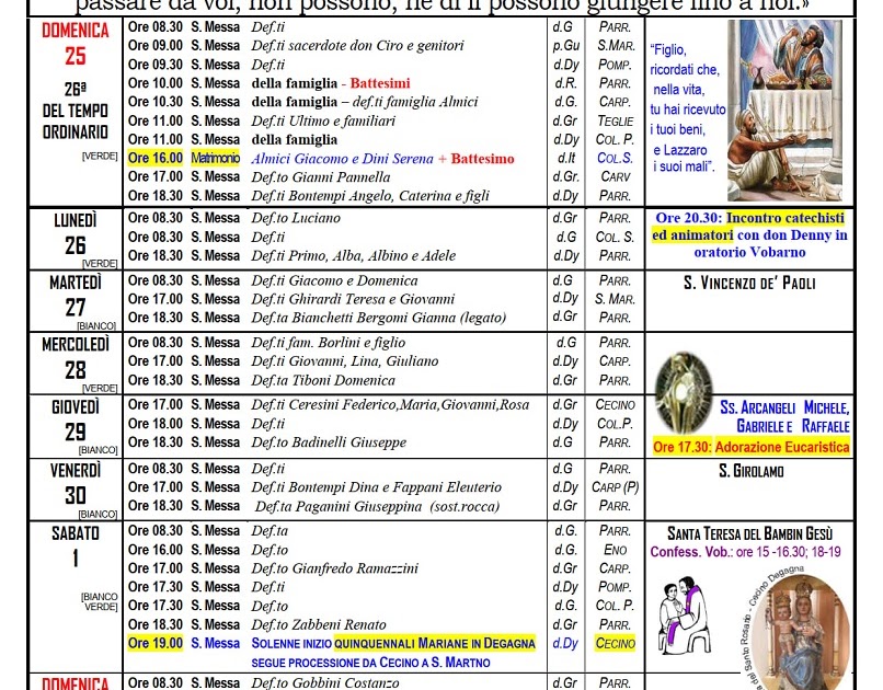 UNITÀ PASTORALE VOBARNO Calendario settimana 39
