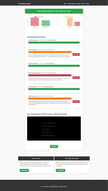 Vulnerability Assessment Report Screenshot by Pentest Testing Corp.'s Free Website Vulnerability Checker tool