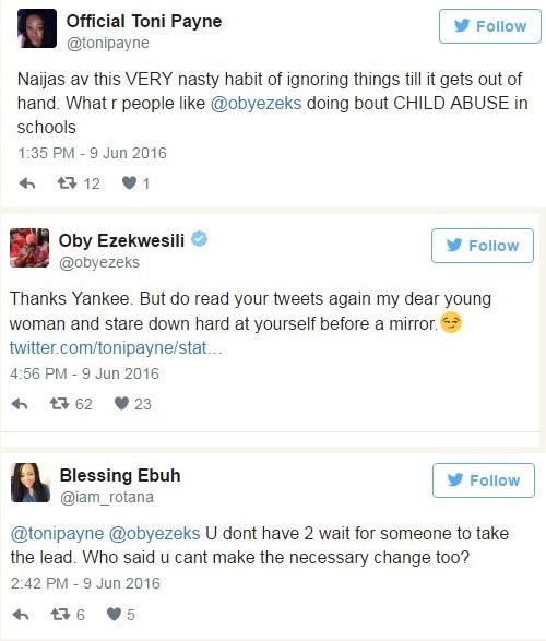 Oby Ezekwesili and 9ice's Ex-wife, Toni Payne in Bitter War of Words on Twitter