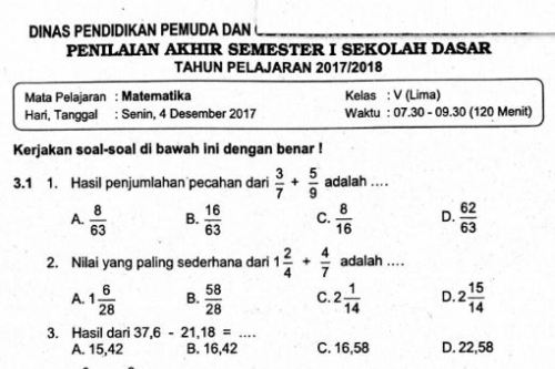 Latihan Soal Uas Matematika Kelas 12 Semester 1