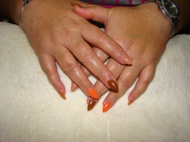 Acrylic overlay on natural nails Topcoat LED color 5 different colors all in 'Earth Tones' LED polish