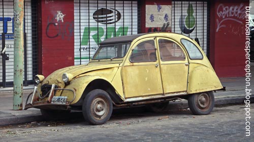 Used Yellow Citroen 2CV Dolly in the streets of Palermo Buenos Aires