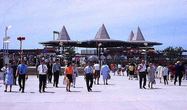 Expo '67 Montreal 1967, a photograph of a pavilion with crowds