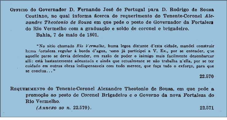 Documento histórico sobre a construção do Forte do Rio Vermelho