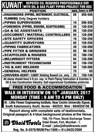 Oil Gas Plant Piping Project Jobs for Kuwait Free food 
