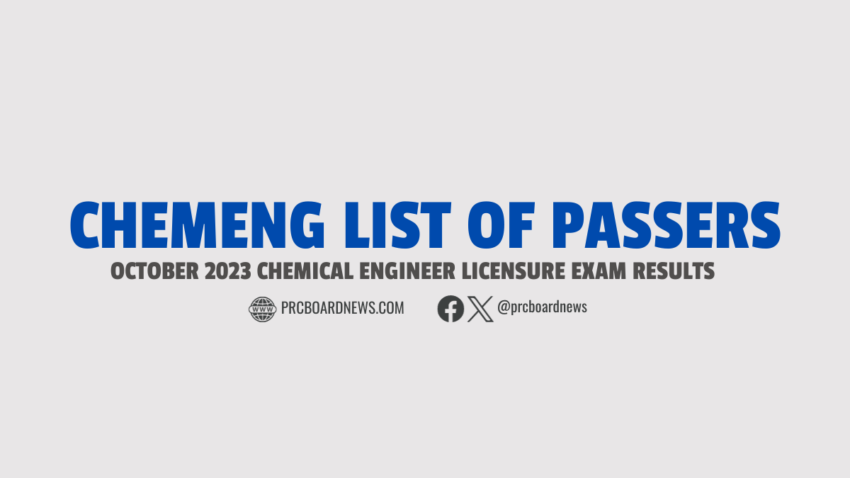 RESULT: October 2023 Chemical Engineer ChemEng board exam list of passers