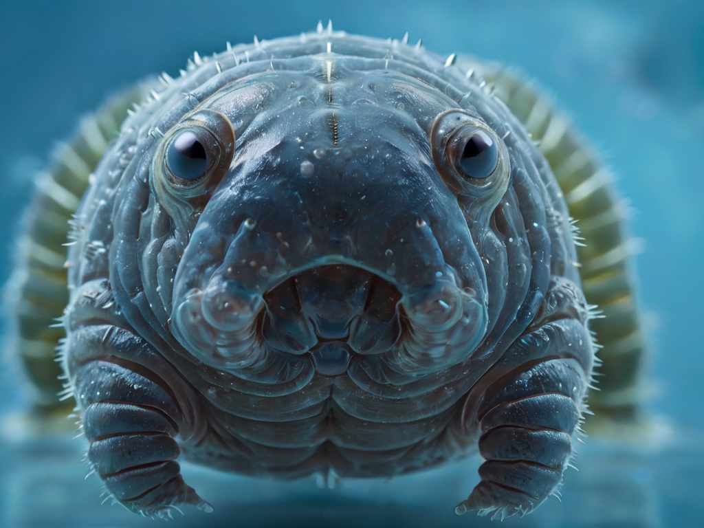 Close-up image of a tardigrade, showcasing its microscopic but resilient nature.