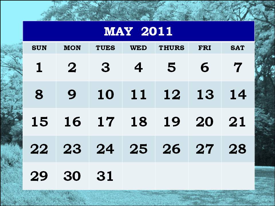 may calendar 2011 printable. Big Monthly Calendar 2011